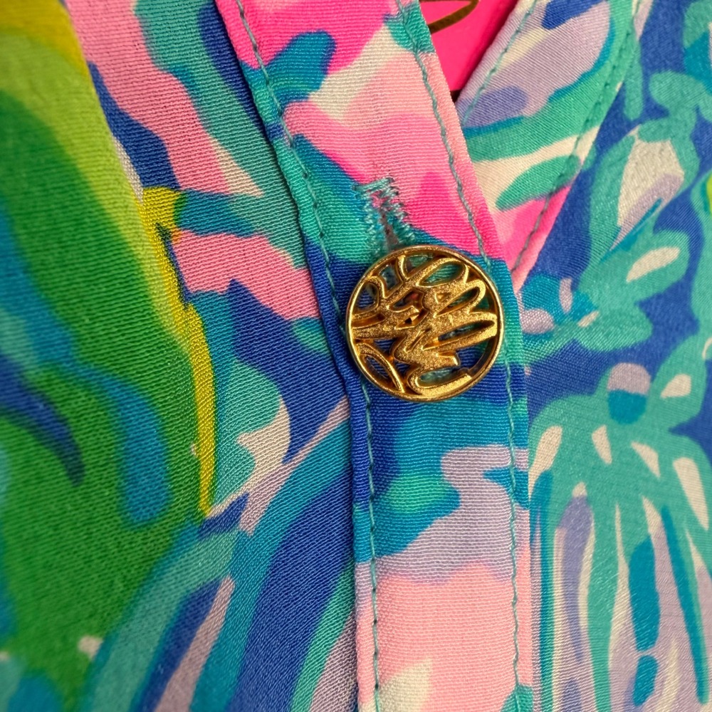 #13 LILLY PULITZER Elsa Top XL PTP: 24"Multi In Full Bloom Silk Floral NWT $158 - Picture 13 of 13